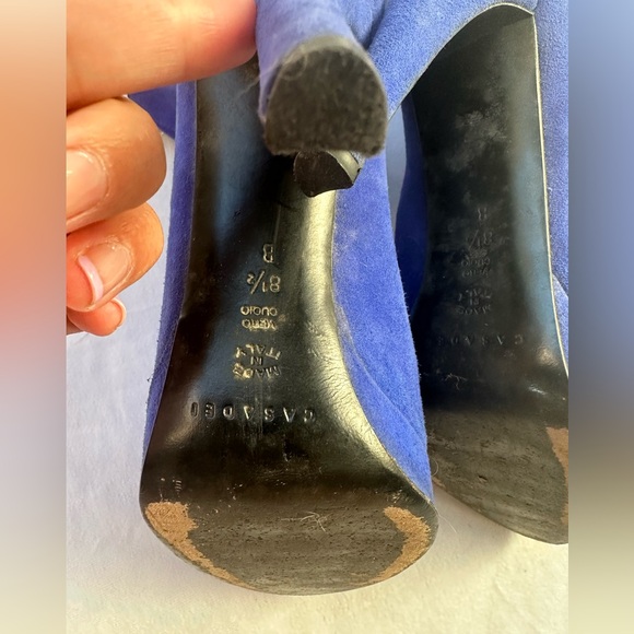 Casadei Blue Suede Leather Heeled Booties - Picture 8 of 12